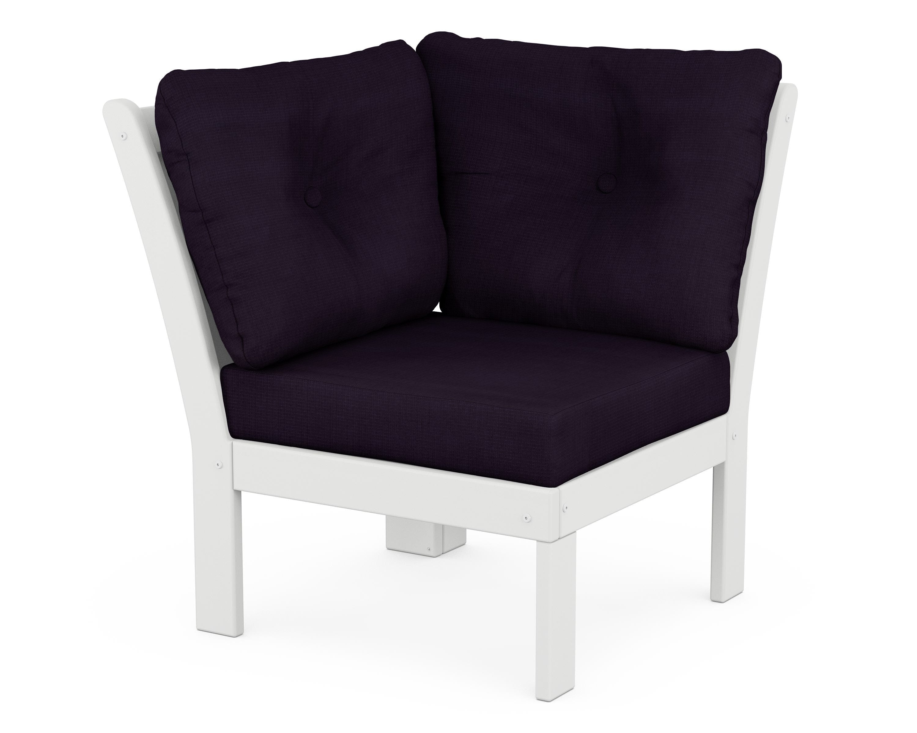POLYWOOD® Vineyard Modular Corner Chair in White / Navy Linen