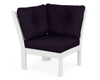 POLYWOOD® Vineyard Modular Corner Chair in White / Navy Linen