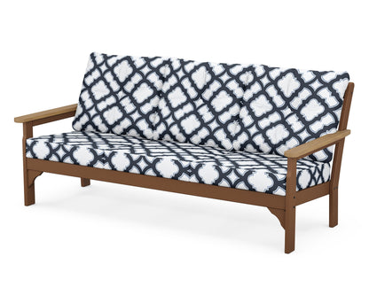 POLYWOOD® Vineyard Deep Seating Sofa in Teak / Natural / Trellis Marine Indigo