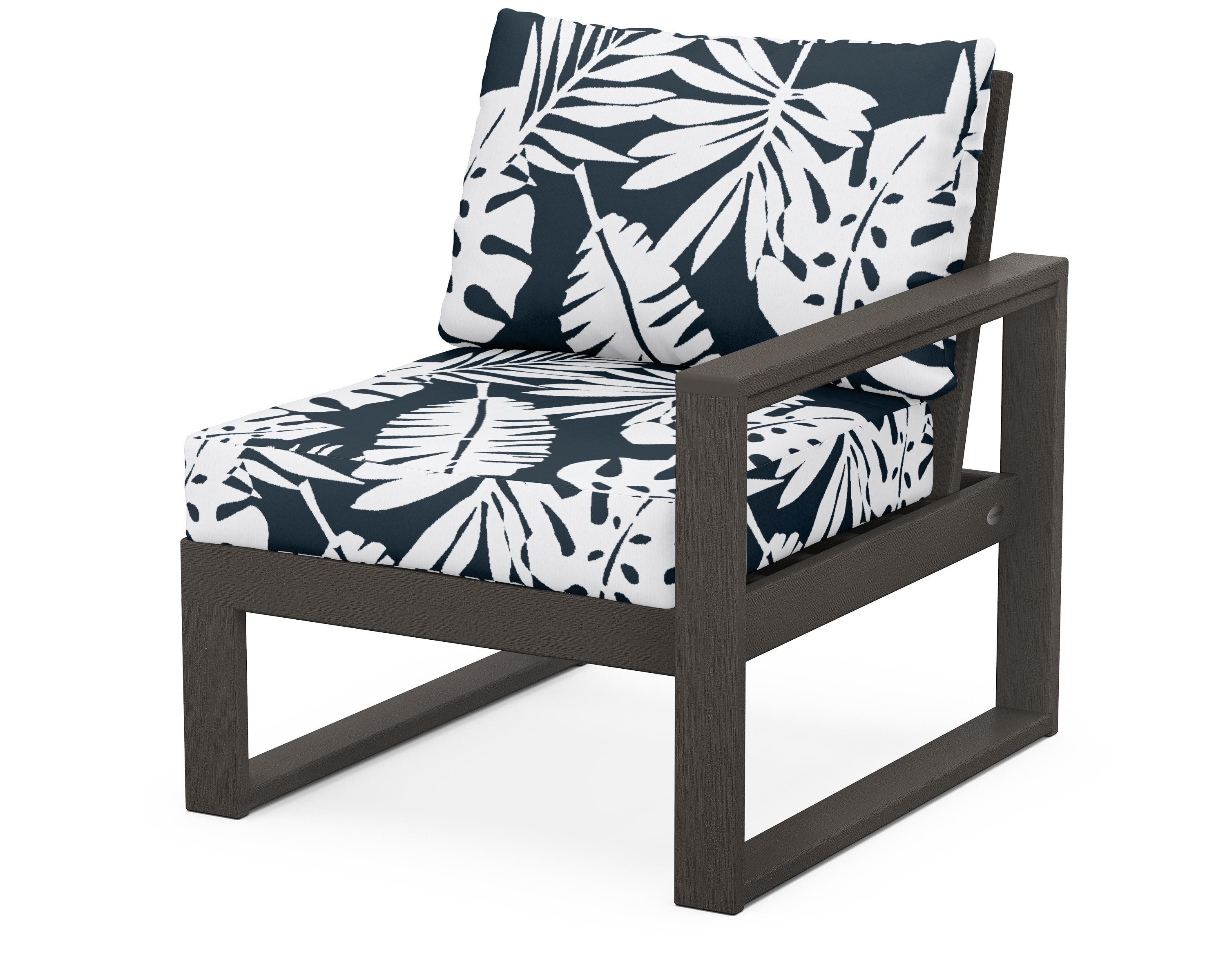 POLYWOOD® EDGE Modular Right Arm Chair in Vintage Coffee / Leaf Marine Indigo