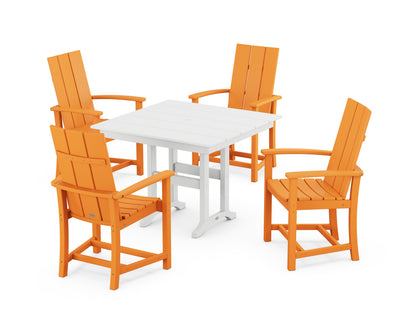 POLYWOOD® Modern Adirondack 5-Piece Farmhouse Dining Set in Tangerine / White