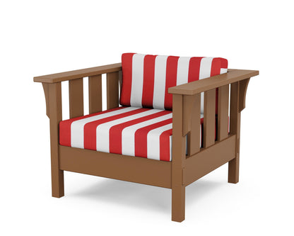 Martha Stewart by POLYWOOD® Acadia Deep Seating Chair in Teak / Cabana Stripe Crimson