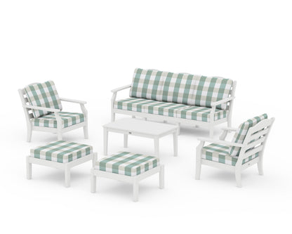 Draper James™ by  POLYWOOD® Savannah 6-Piece Lounge Sofa Set in White / Buffalo Plaid Glacier Spa
