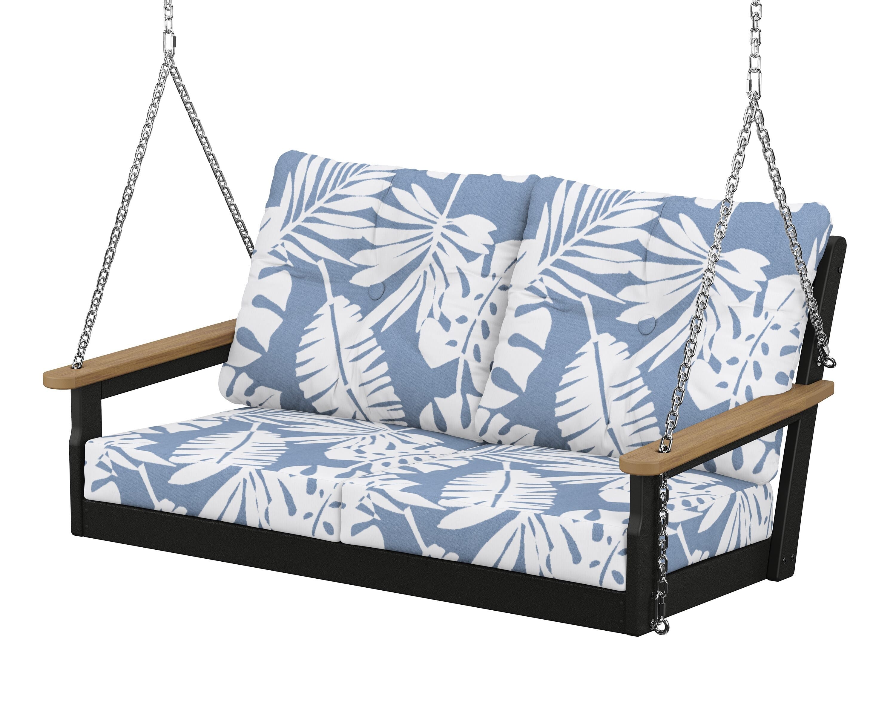 POLYWOOD® Vineyard Deep Seating Swing in Black / Natural / Leaf Sky Blue