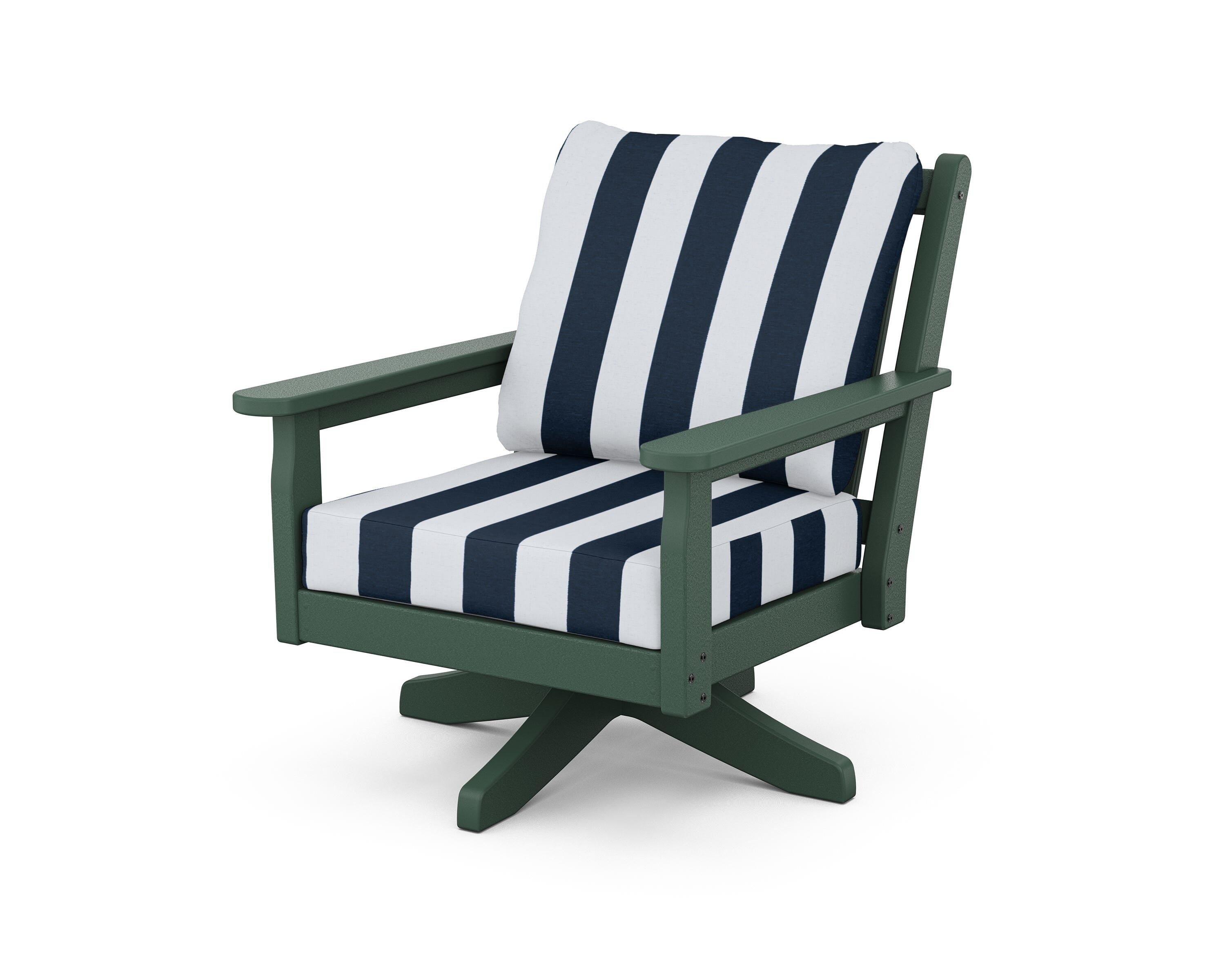 POLYWOOD® Chippendale Deep Seating Swivel Chair in Green / Cabana Stripe Marine Indigo