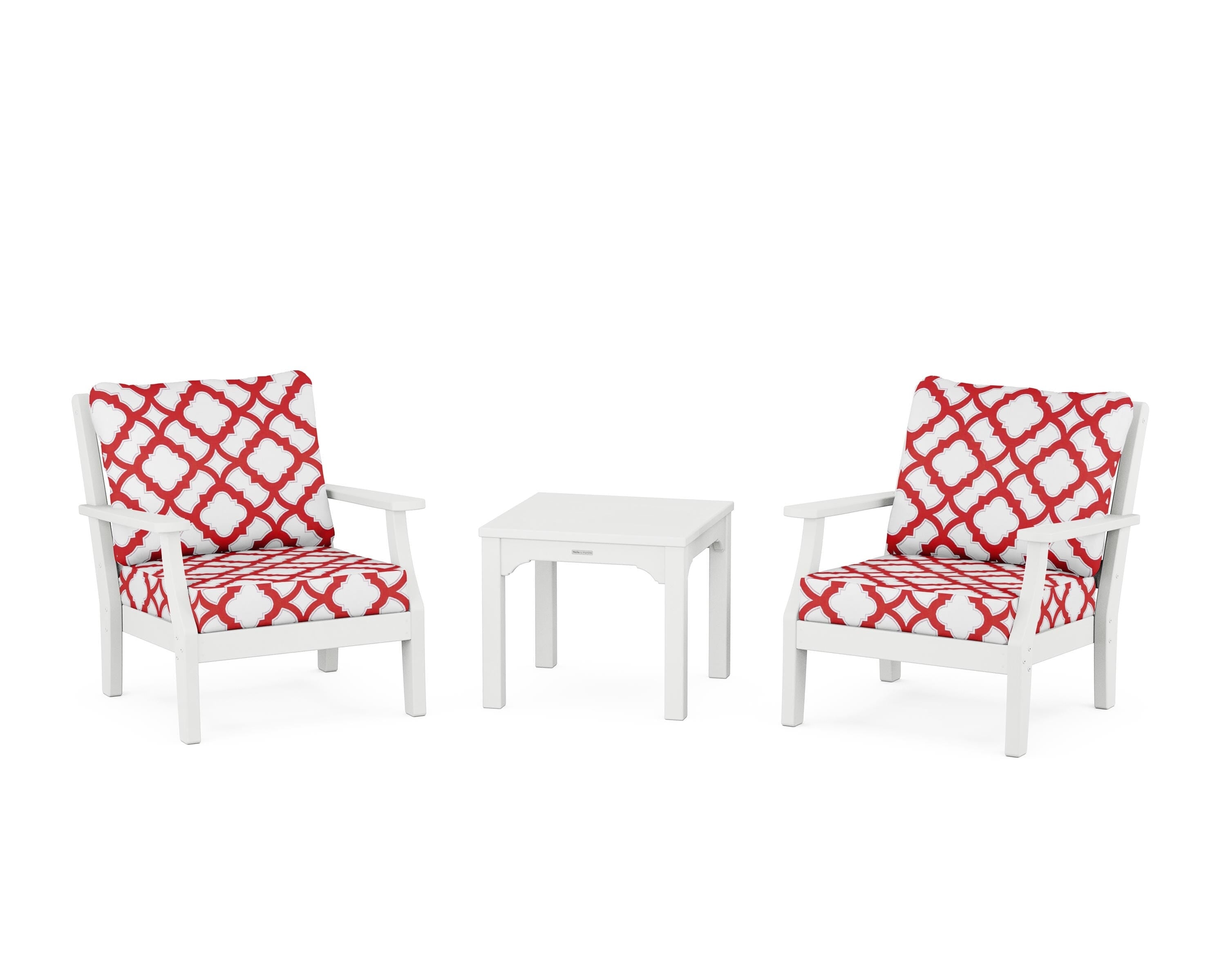 Martha Stewart by POLYWOOD® Chinoiserie 3-Piece Deep Seating Set in White / Trellis Crimson