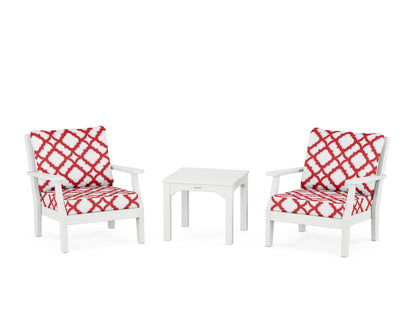 Martha Stewart by POLYWOOD® Chinoiserie 3-Piece Deep Seating Set in White / Trellis Crimson