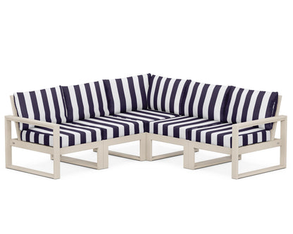 POLYWOOD® EDGE 5-Piece Modular Deep Seating Set in Sand / Cabana Stripe Navy
