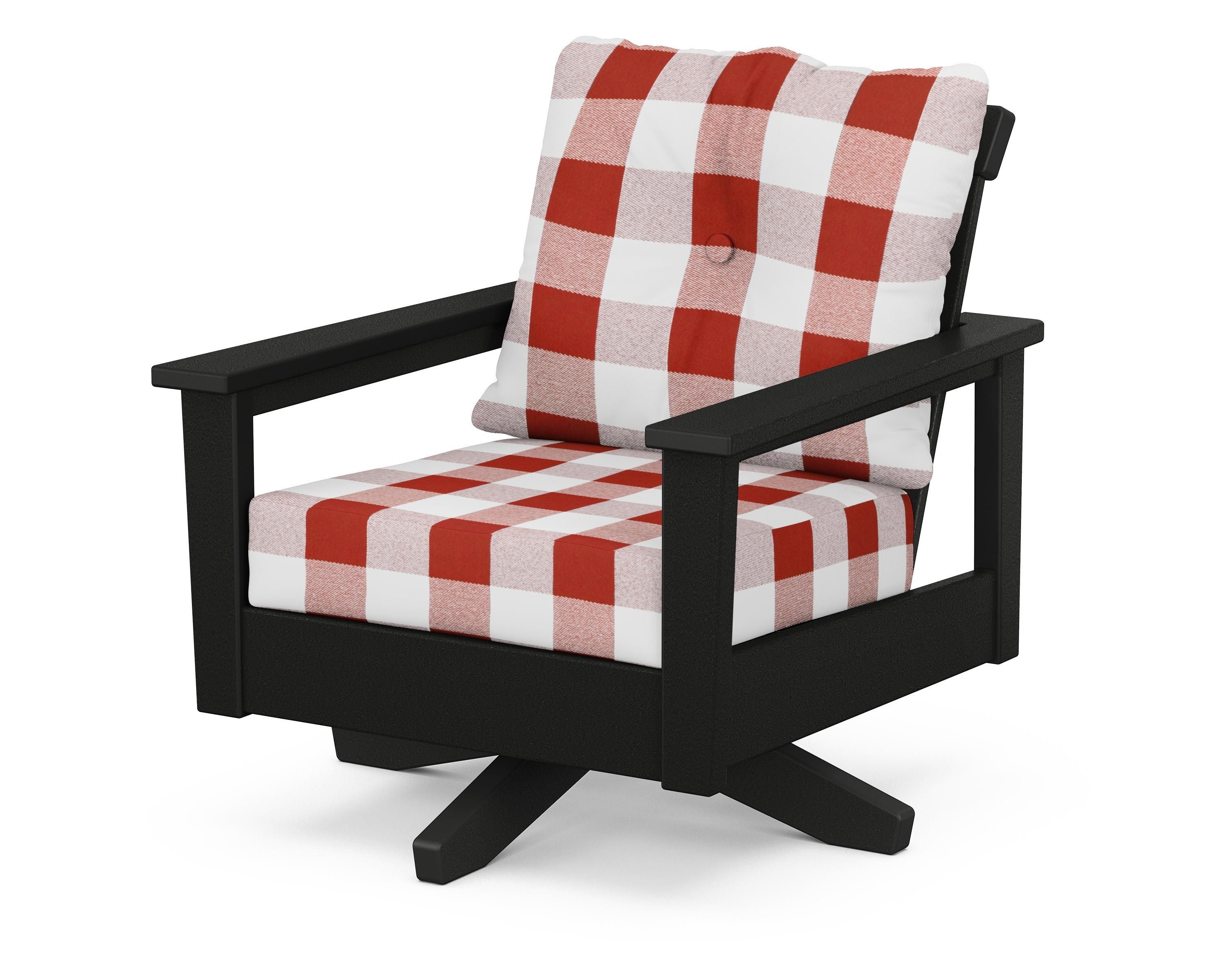 POLYWOOD® Prescott Deep Seating Swivel Chair in Black / Buffalo Plaid Crimson