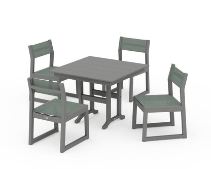 POLYWOOD® EDGE Sling Side Chair 5-Piece Farmhouse Dining Set in Slate Grey / Dupioni Sea Mist Sling