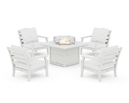 Draper James™ by  POLYWOOD® Savannah 5-Piece Deep Seating Set with Fire Pit Table in Vintage White / Natural