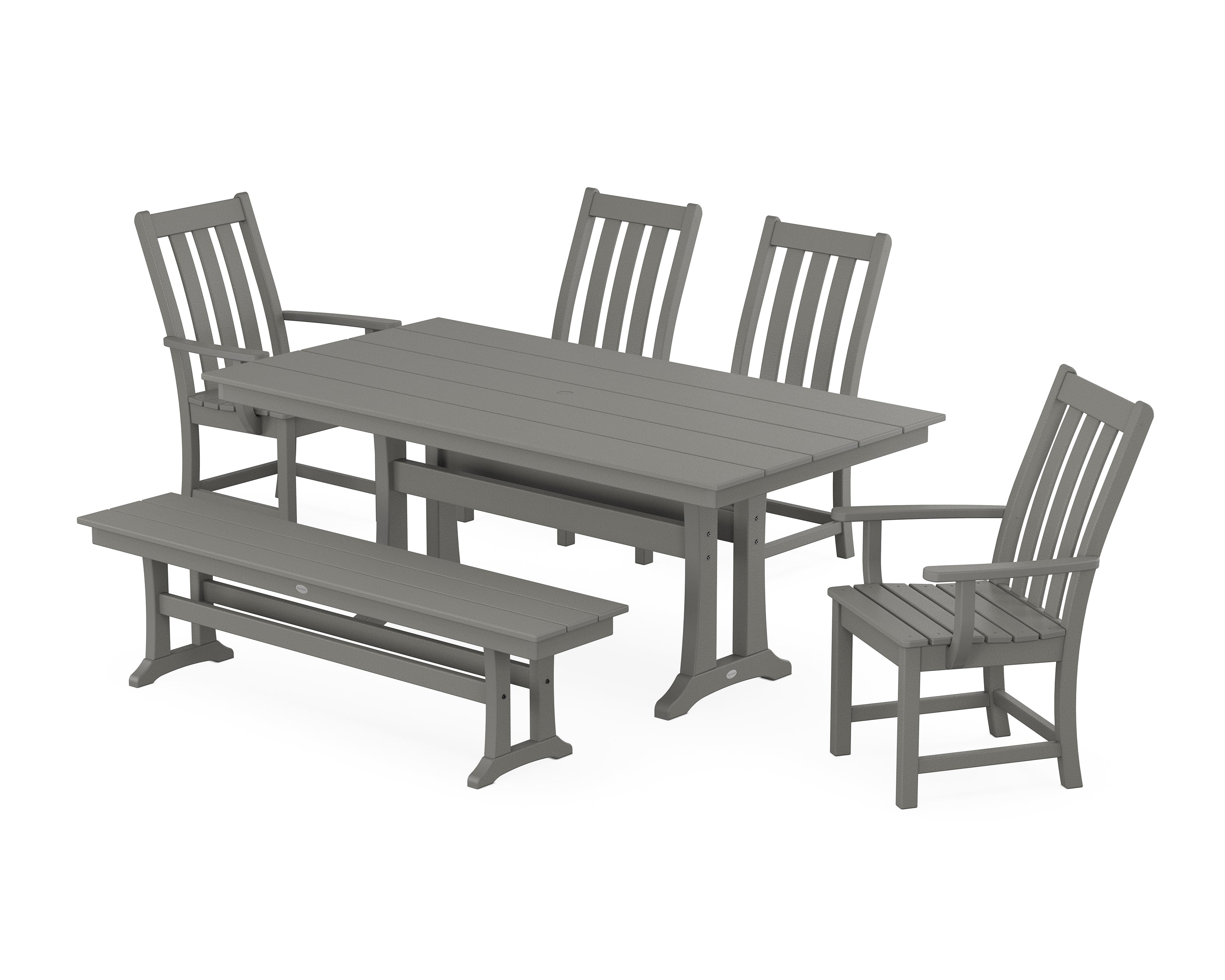 POLYWOOD® Vineyard 6-Piece Farmhouse Dining Set With Trestle Legs in Slate Grey