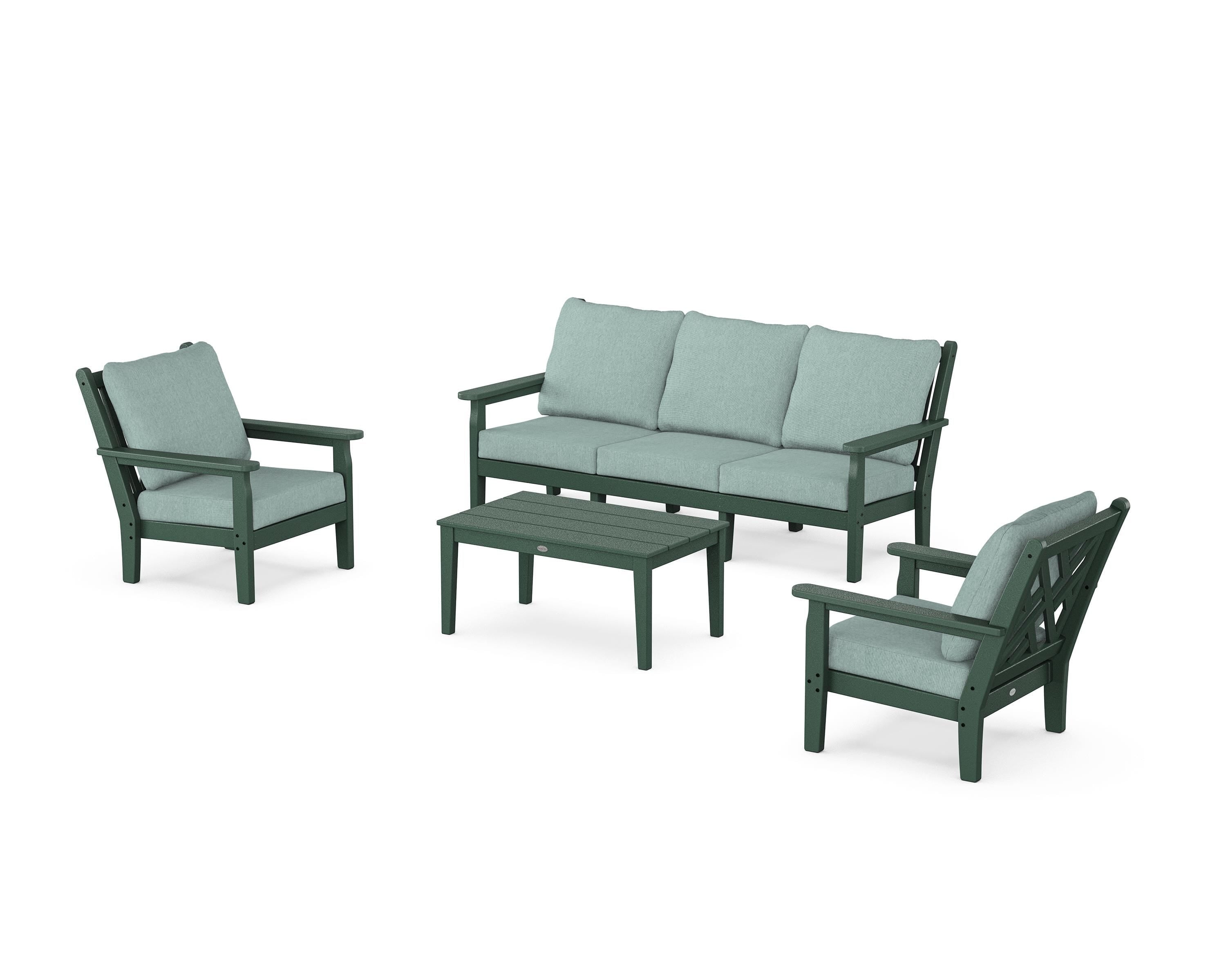 POLYWOOD® Chippendale 4-Piece Deep Seating Set with Sofa in Green / Glacier Spa