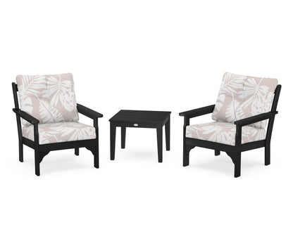 POLYWOOD® Vineyard 3-Piece Deep Seating Set in Black / Leaf Dune Burlap