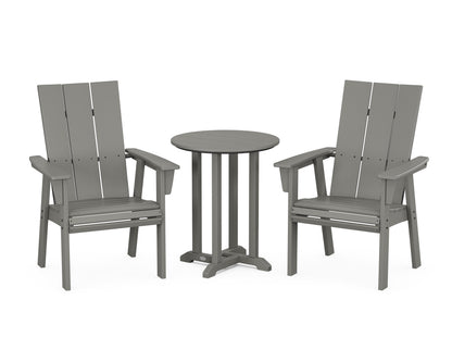 POLYWOOD® Modern Curveback Adirondack 3-Piece Round Bistro Dining Set in Slate Grey