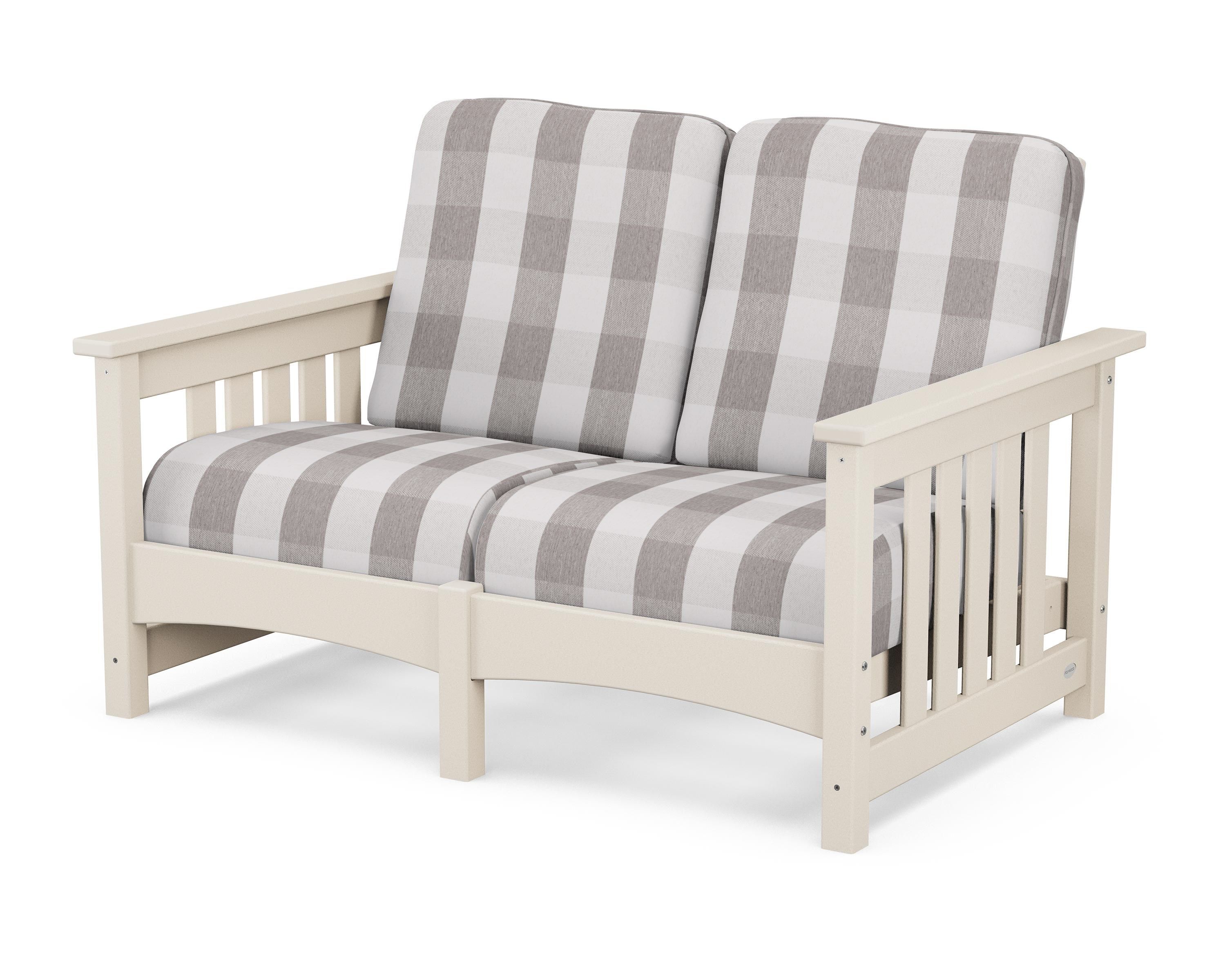 POLYWOOD® Club Mission Loveseat in Sand / Buffalo Plaid Grey Mist
