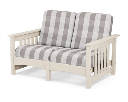 POLYWOOD® Club Mission Loveseat in Sand / Buffalo Plaid Grey Mist