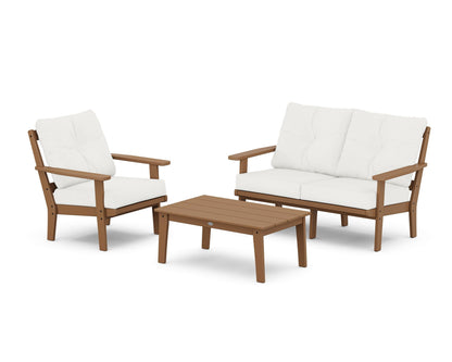 POLYWOOD® Prairie 3-Piece Deep Seating Set with Loveseat in Teak / Natural Linen