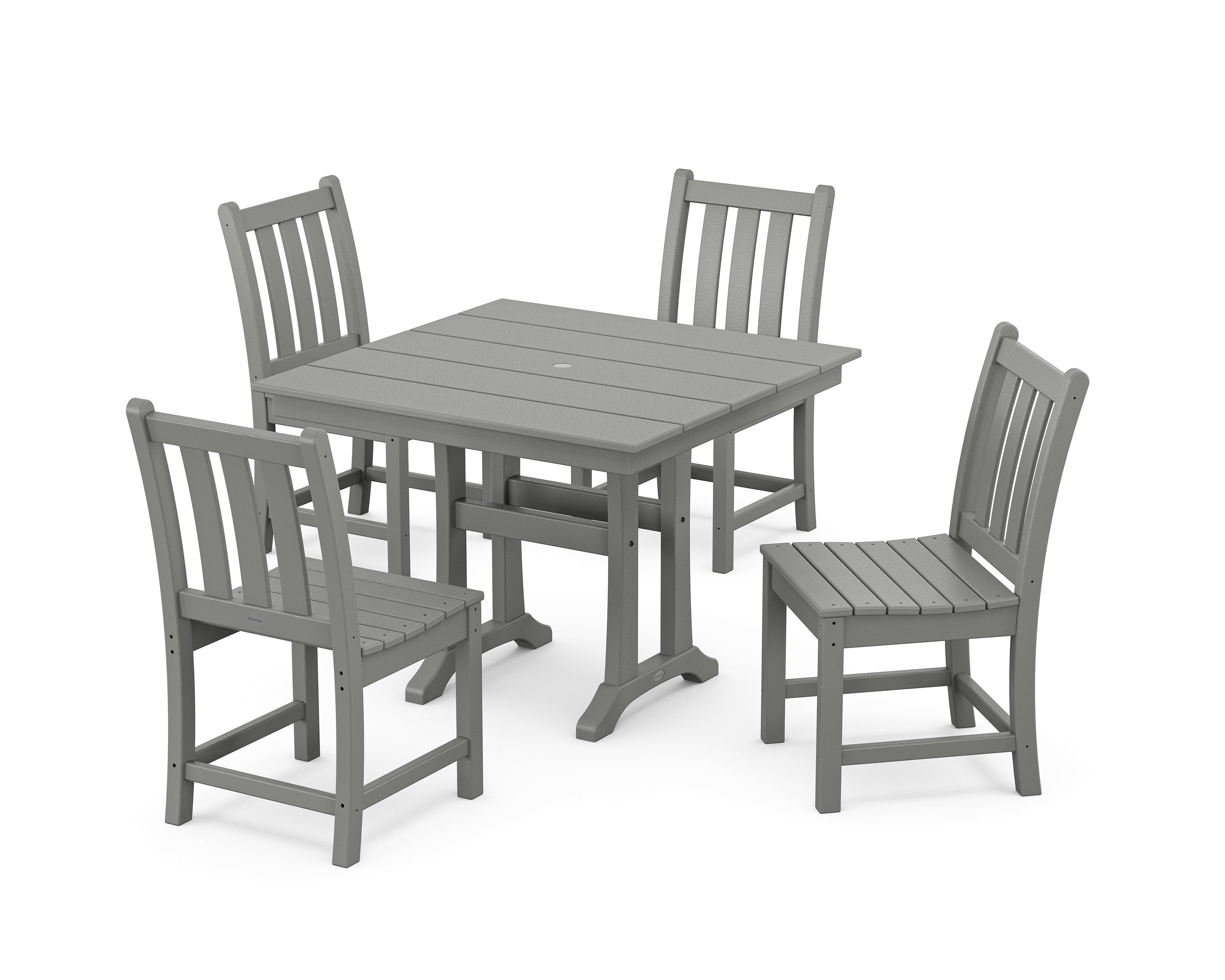 POLYWOOD® Traditional Garden 5-Piece Farmhouse Trestle Dining Set in Slate Grey