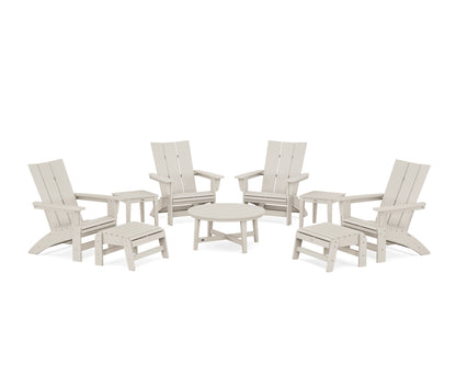 POLYWOOD® Modern Grand Adirondack 9-Piece Conversation Set in Sand