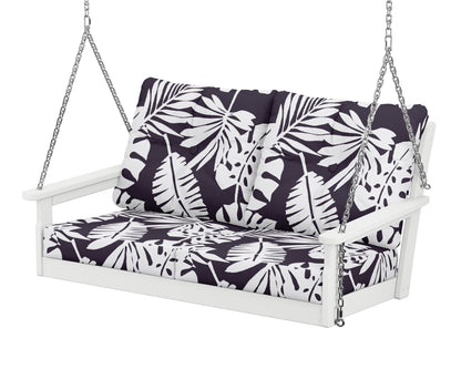 POLYWOOD® Vineyard Deep Seating Swing in White / Leaf Navy