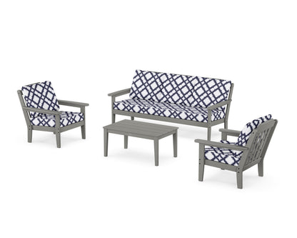 Country Living Cottage 4-Piece Deep Seating Set with Sofa in Slate Grey / Trellis Navy