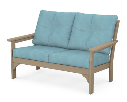 POLYWOOD® Vineyard Deep Seating Loveseat in Vintage Sahara / Lattice Sky Blue