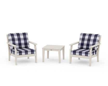 Draper James™ by  POLYWOOD® Savannah 3-Piece Deep Seating Set in Sand / Buffalo Plaid Navy