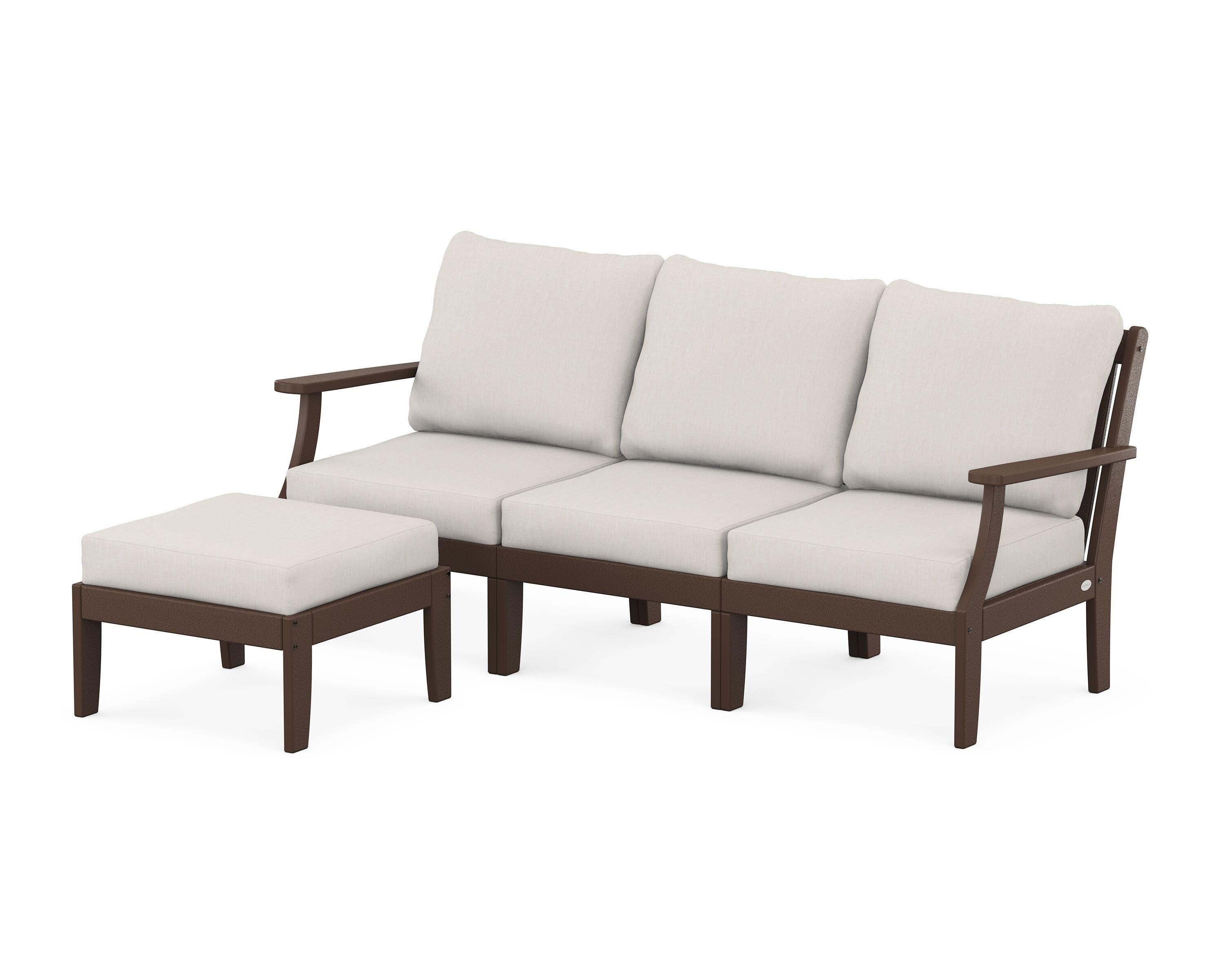 POLYWOOD® Braxton Modular 4-Piece Deep Seating Set with Ottoman in Mahogany / Cast Ash