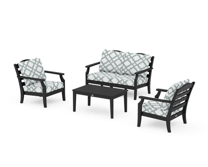 Draper James™ by  POLYWOOD® Savannah 4-Piece Deep Seating Set with Loveseat in Black / Trellis Glacier Spa