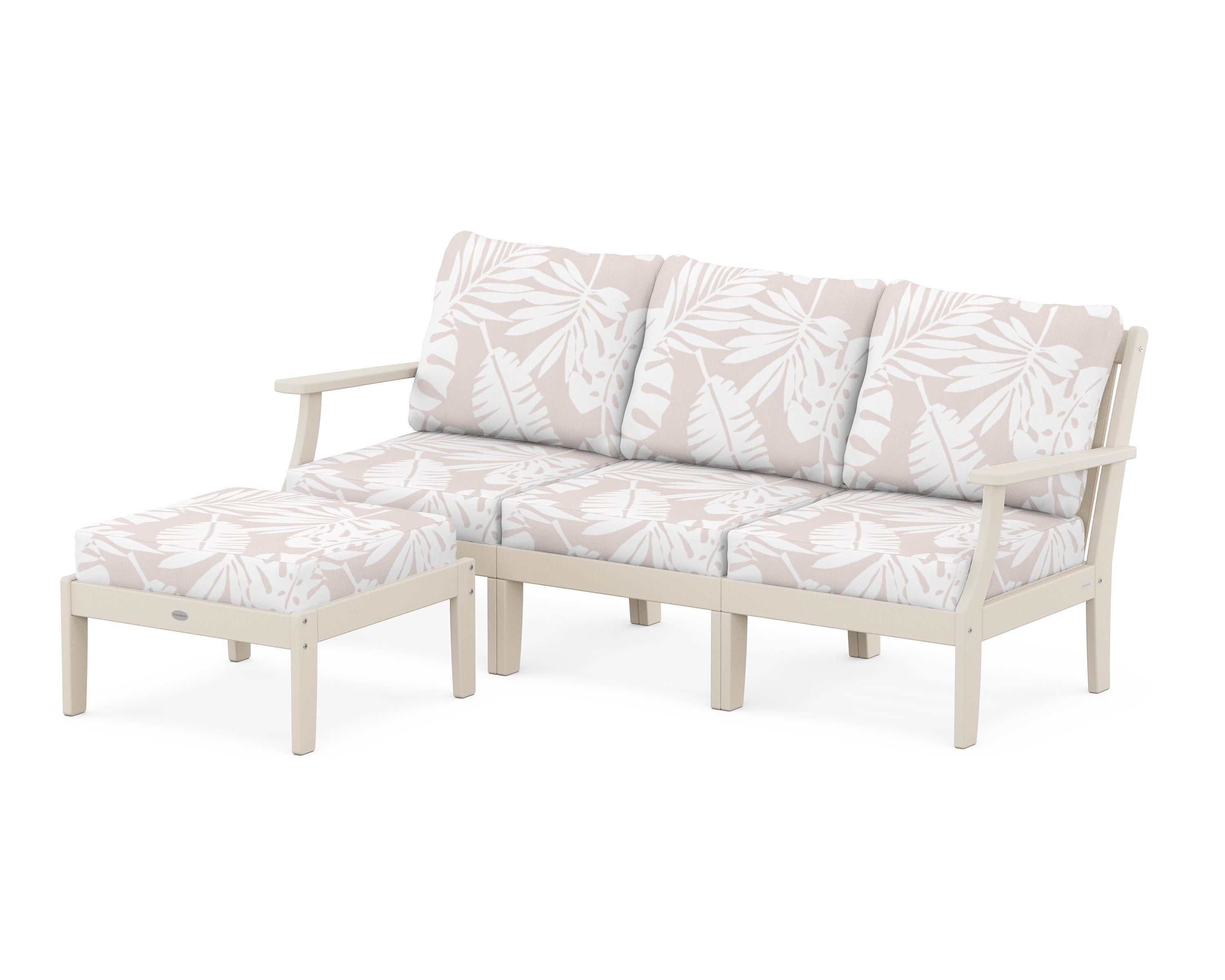 POLYWOOD® Braxton Modular 4-Piece Deep Seating Set with Ottoman in Sand / Leaf Dune Burlap