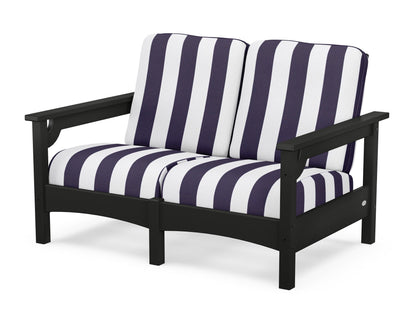 POLYWOOD® Club Loveseat in Black / Cabana Stripe Navy