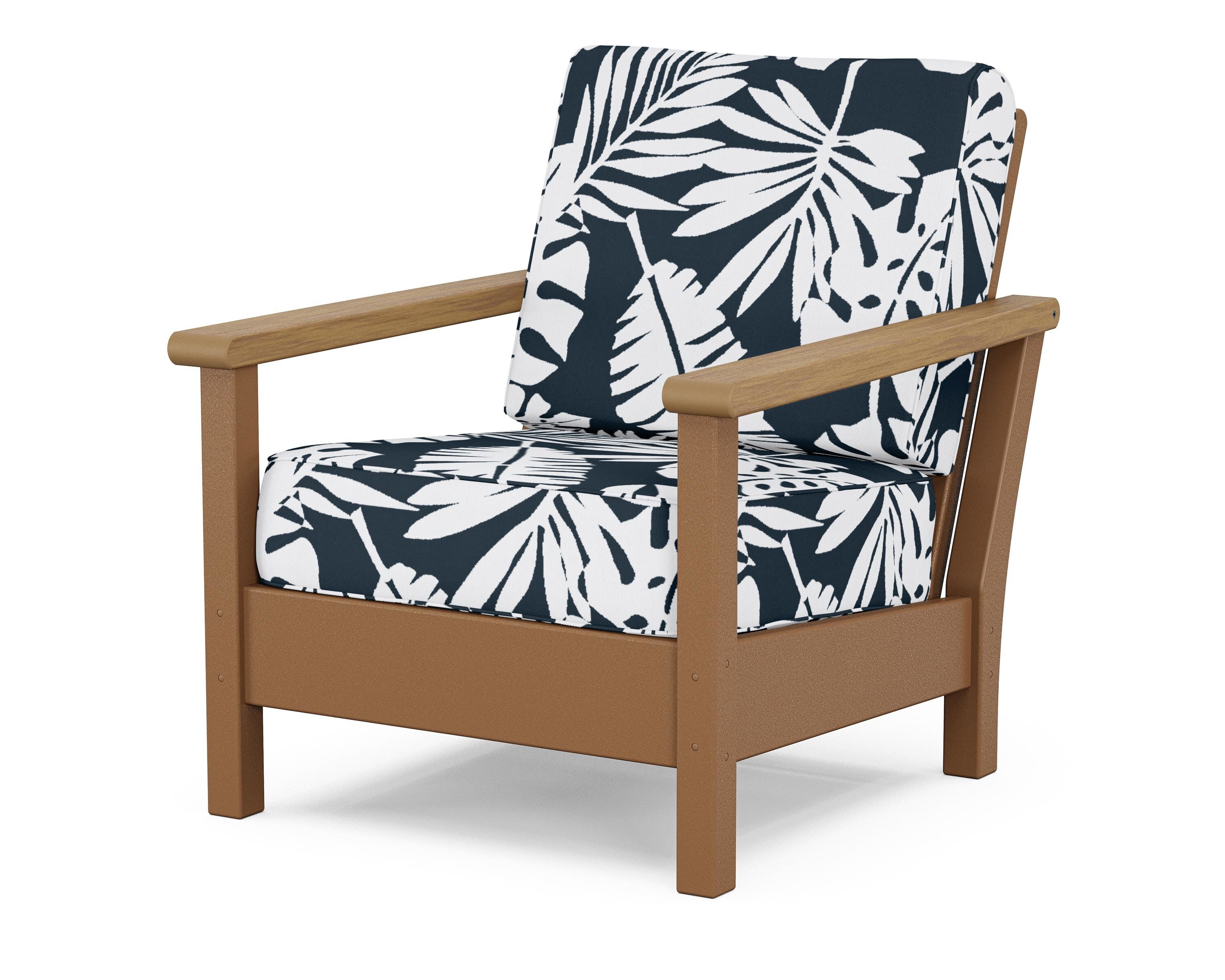 POLYWOOD® Harbour Deep Seating Chair in Teak / Natural / Leaf Marine Indigo