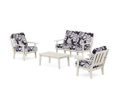 POLYWOOD® Oxford 4-Piece Deep Seating Set with Loveseat in Sand / Leaf Navy