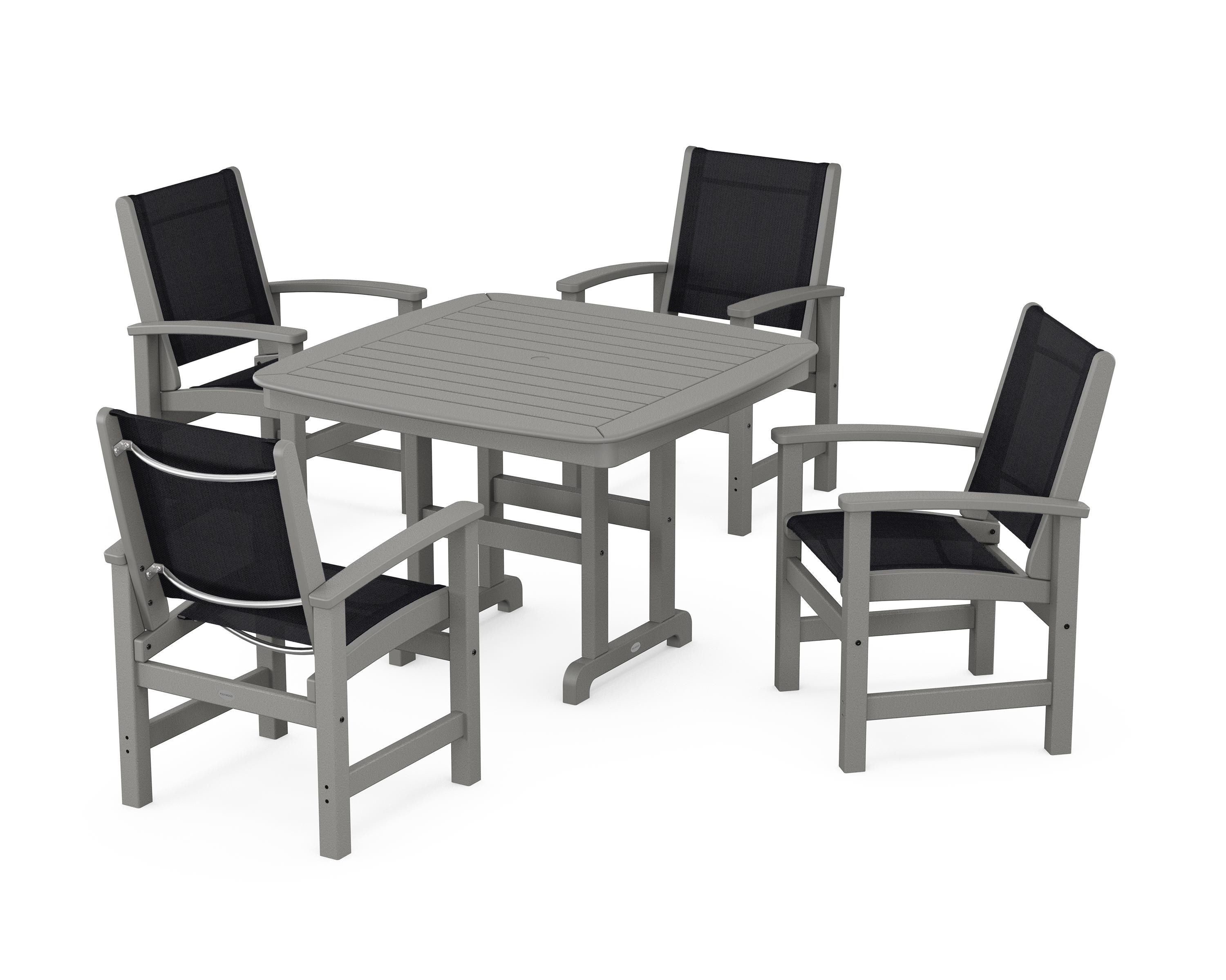 POLYWOOD® Coastal 5-Piece Dining Set in Slate Grey / Black Sling