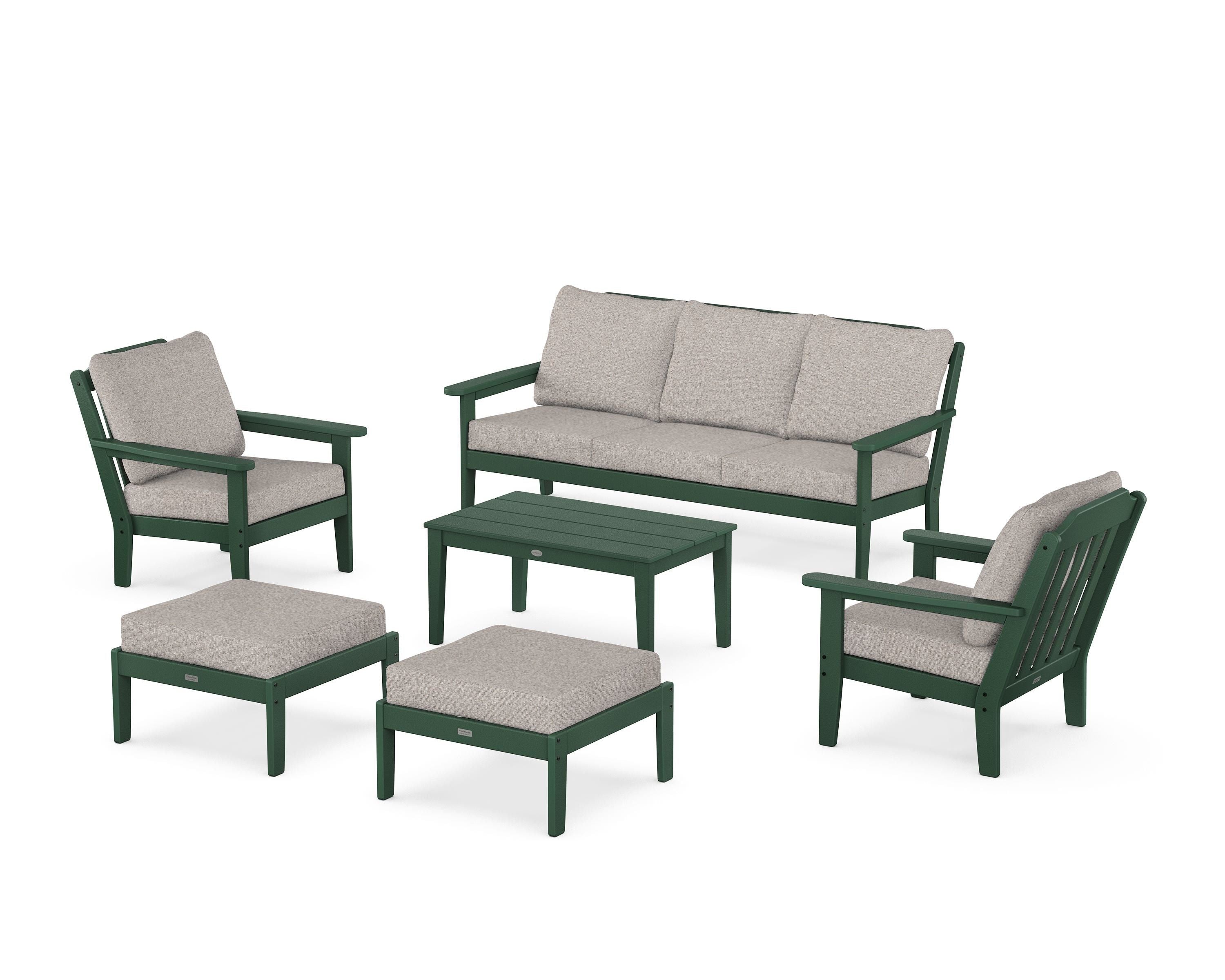 Country Living Cottage 6-Piece Lounge Sofa Set in Green / Weathered Tweed
