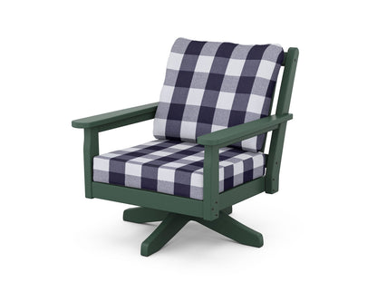 POLYWOOD® Chippendale Deep Seating Swivel Chair in Green / Buffalo Plaid Navy