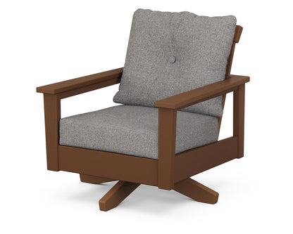 POLYWOOD® Prescott Deep Seating Swivel Chair in Teak / Grey Mist