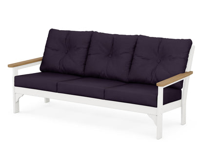POLYWOOD® Vineyard Deep Seating Sofa in White / Natural / Navy Linen