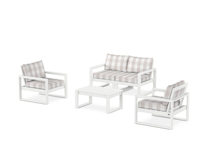 POLYWOOD® EDGE Sectional 4-Piece Deep Seating Set with Loveseat in White / Buffalo Plaid Dune Burlap