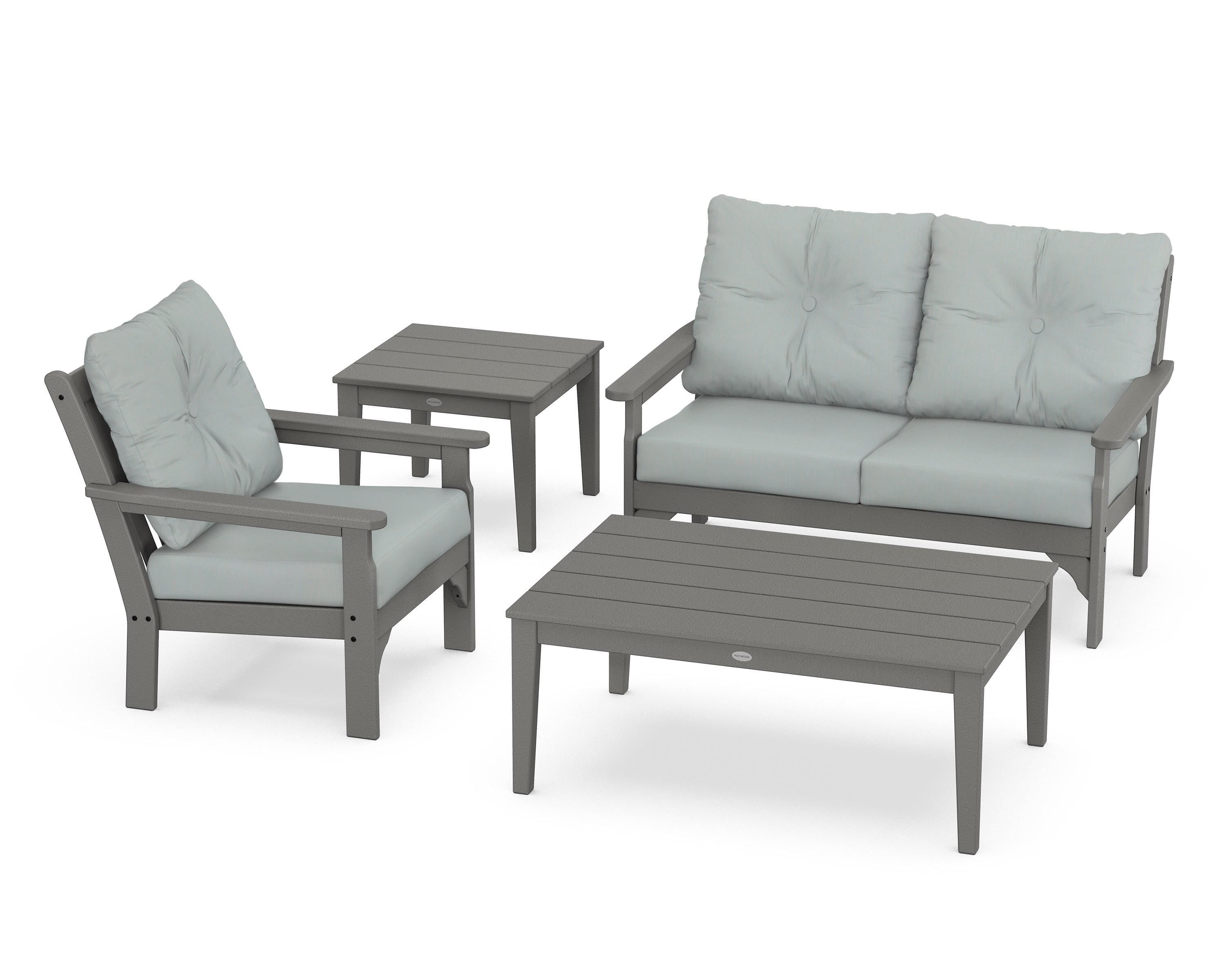 POLYWOOD® Vineyard 4-Piece Deep Seating Set in Slate Grey / Spa