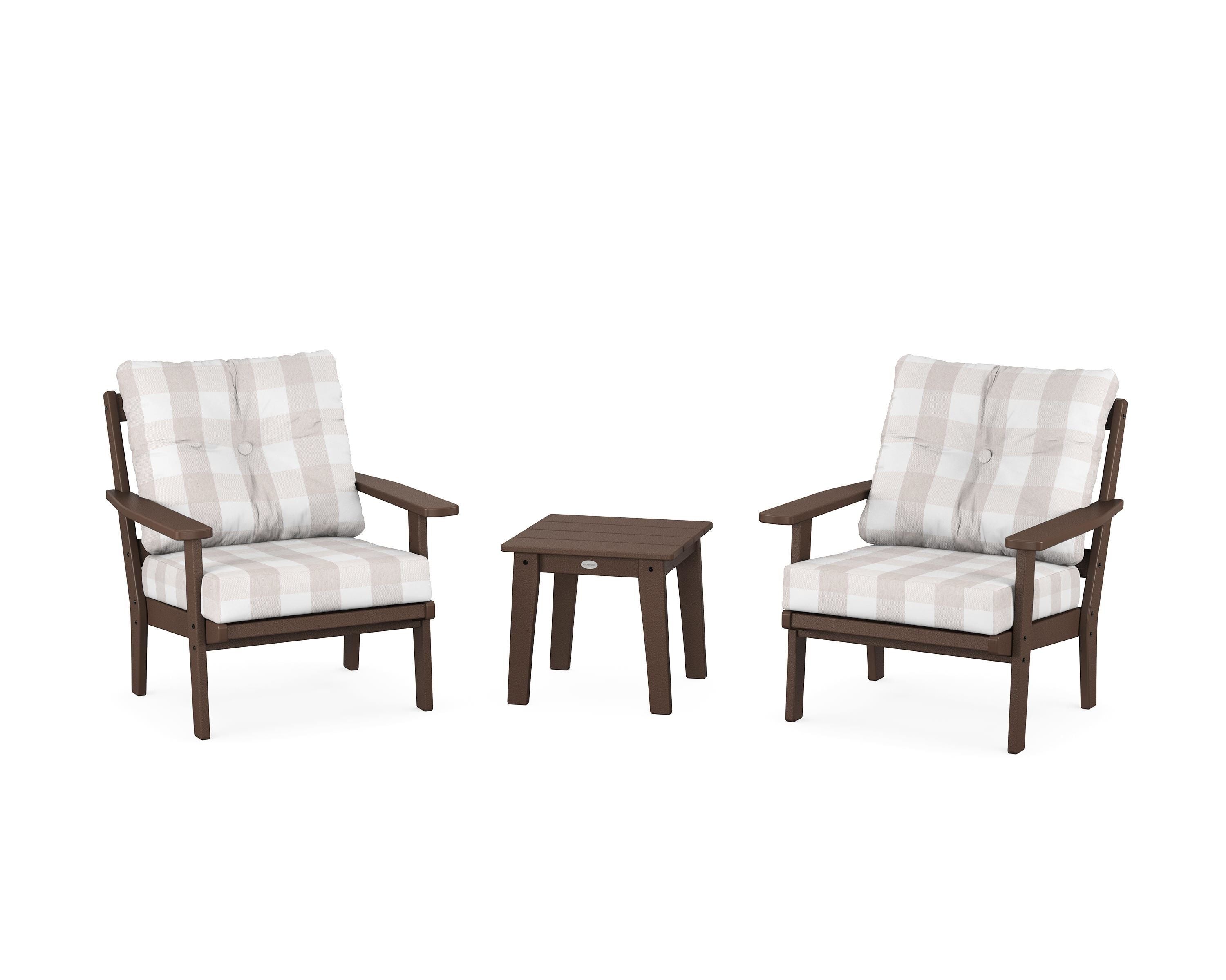 POLYWOOD® Prairie 3-Piece Deep Seating Set in Mahogany / Buffalo Plaid Dune Burlap