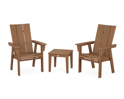 POLYWOOD® Modern 3-Piece Curveback Upright Adirondack Chair Set in Teak