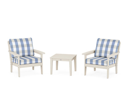 Country Living Cottage 3-Piece Deep Seating Set in Sand / Buffalo Plaid Sky Blue
