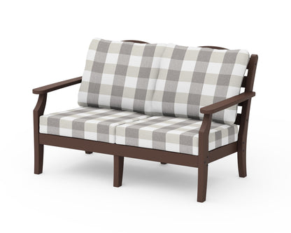 Draper James™ by  POLYWOOD® Savannah Deep Seating Loveseat in Mahogany / Buffalo Plaid Grey Mist
