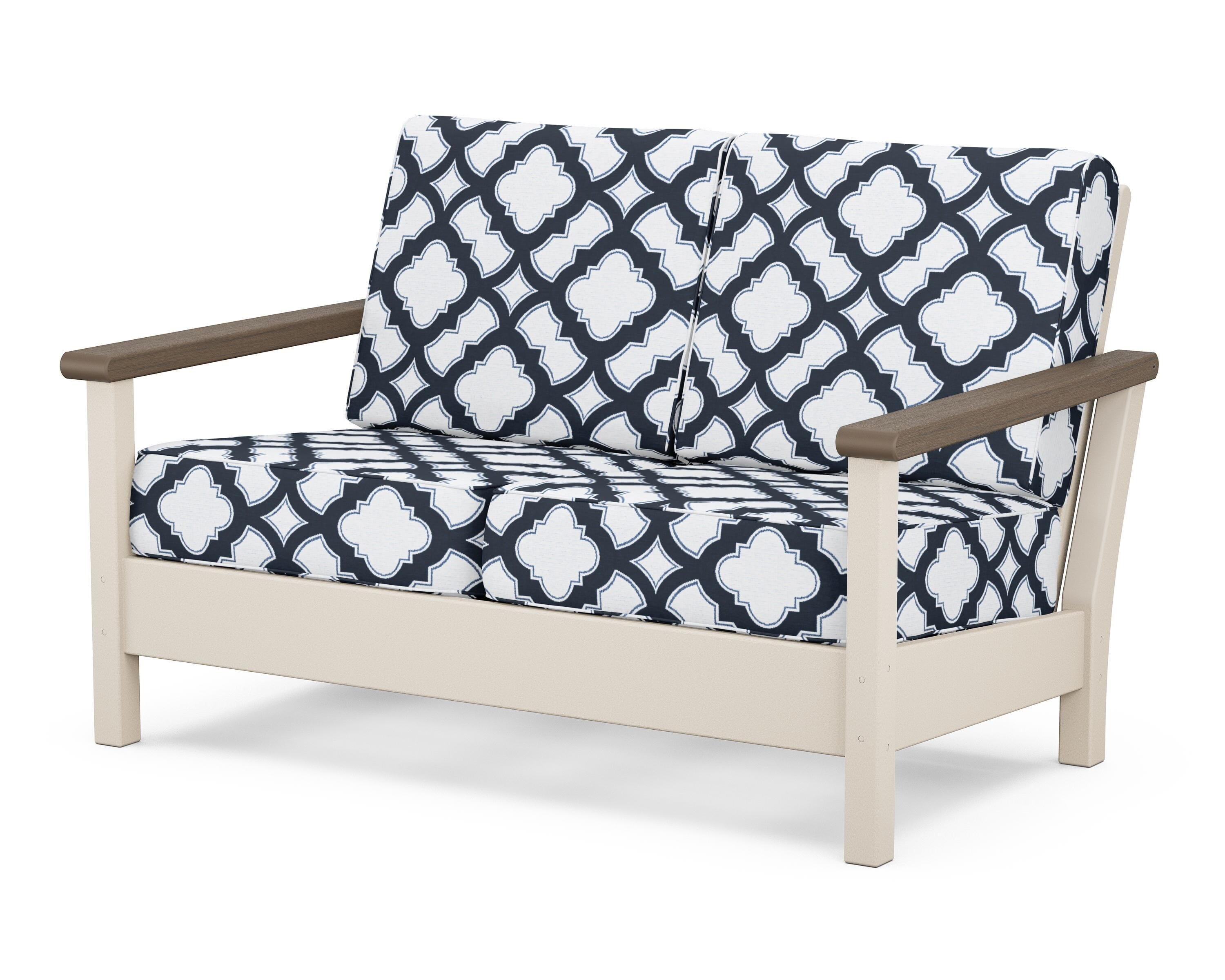 POLYWOOD® Harbour Deep Seating Loveseat in Sand / Kona / Trellis Marine Indigo