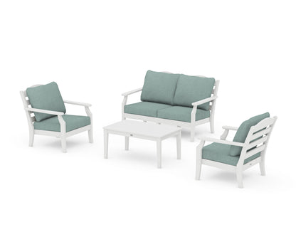 Draper James™ by  POLYWOOD® Savannah 4-Piece Deep Seating Set with Loveseat in White / Glacier Spa