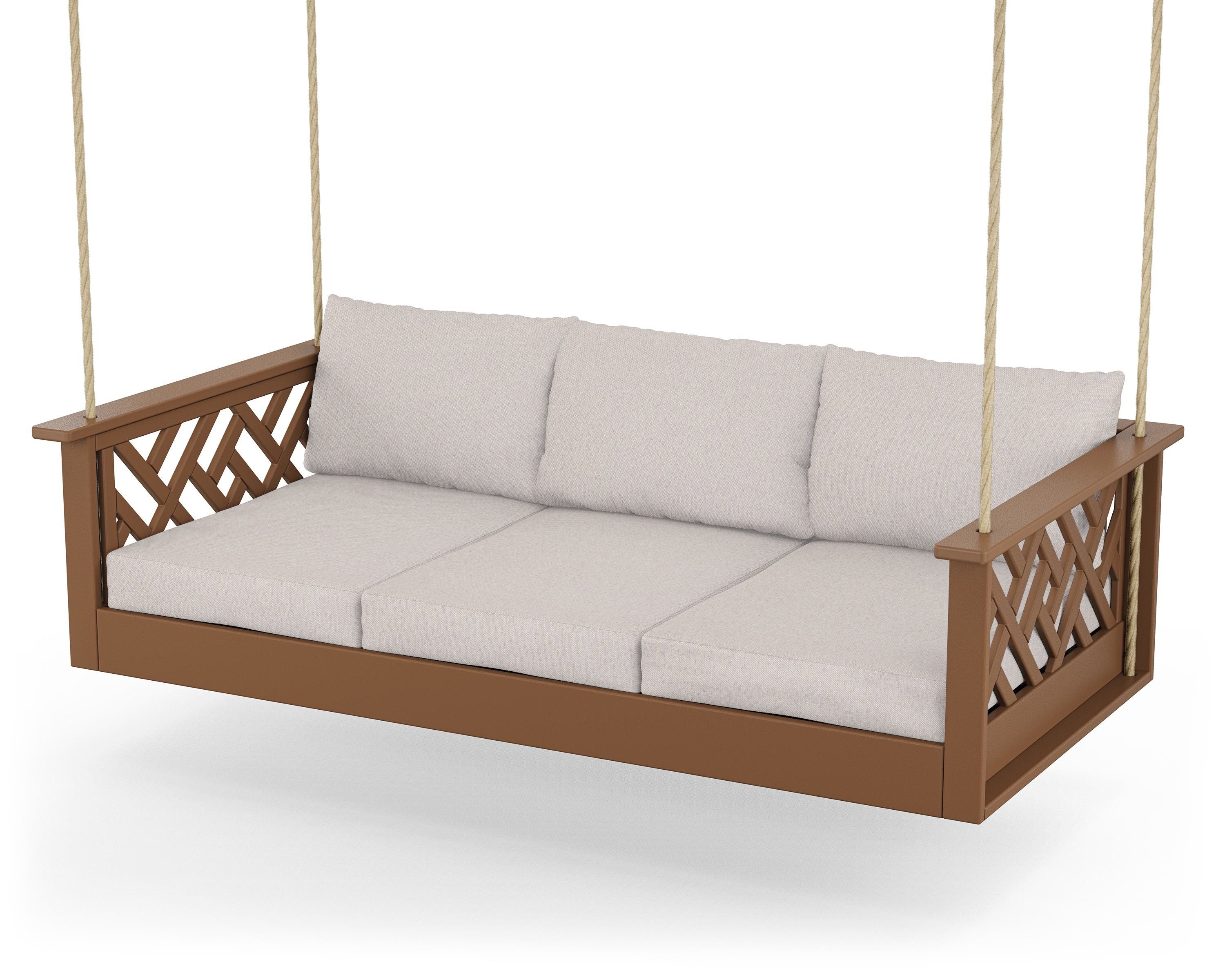 POLYWOOD® Chippendale Daybed Swing in Teak / Dune Burlap