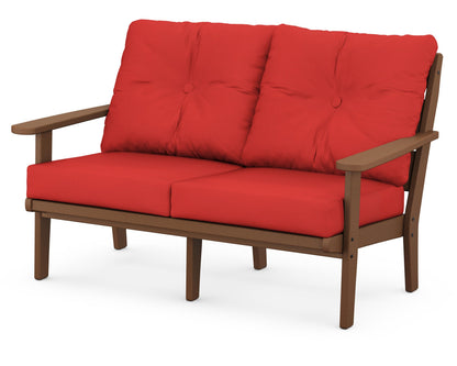 POLYWOOD® Lakeside Deep Seating Loveseat in Teak / Crimson Linen