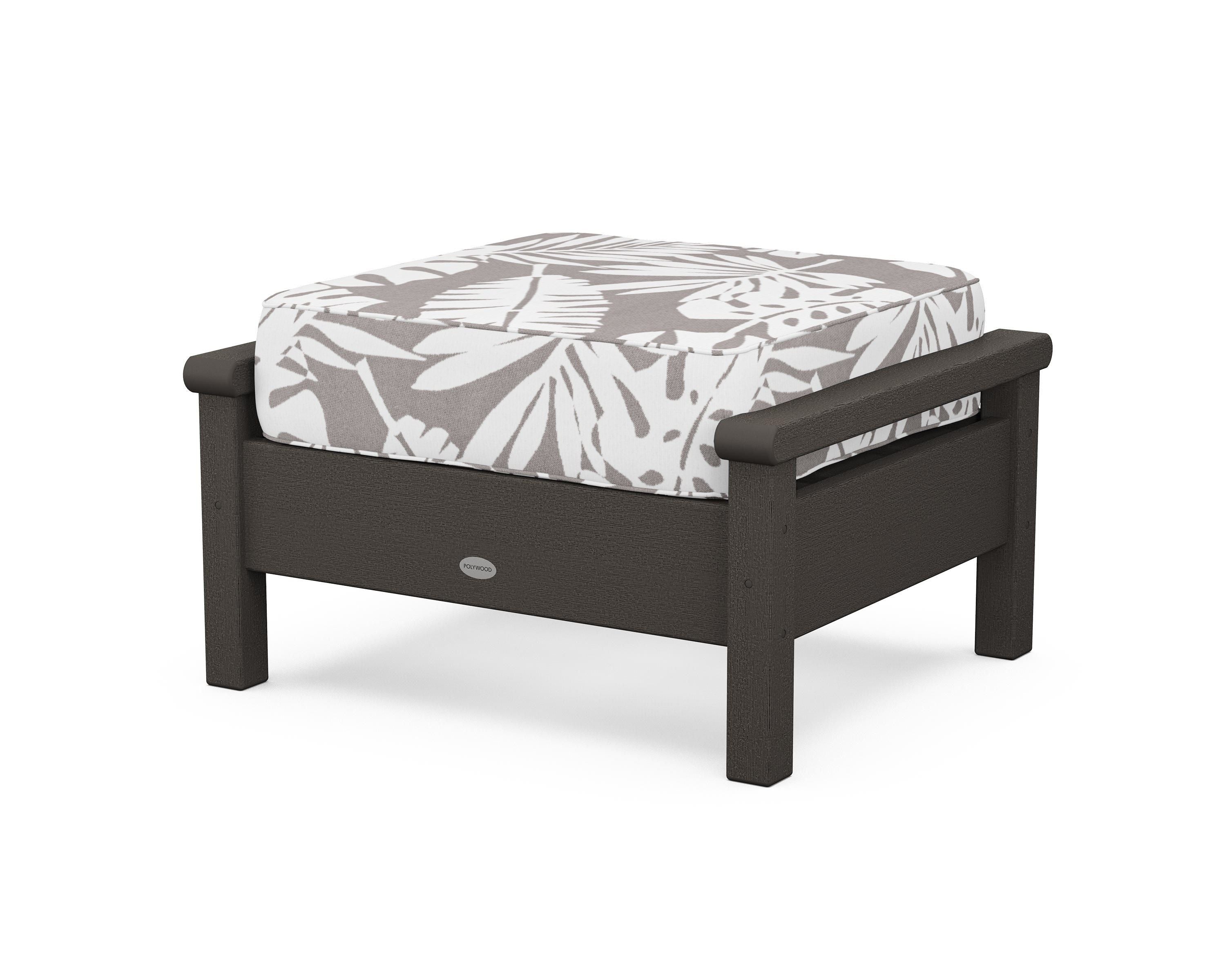 POLYWOOD® Harbour Deep Seating Ottoman in Vintage Coffee / Leaf Grey Mist